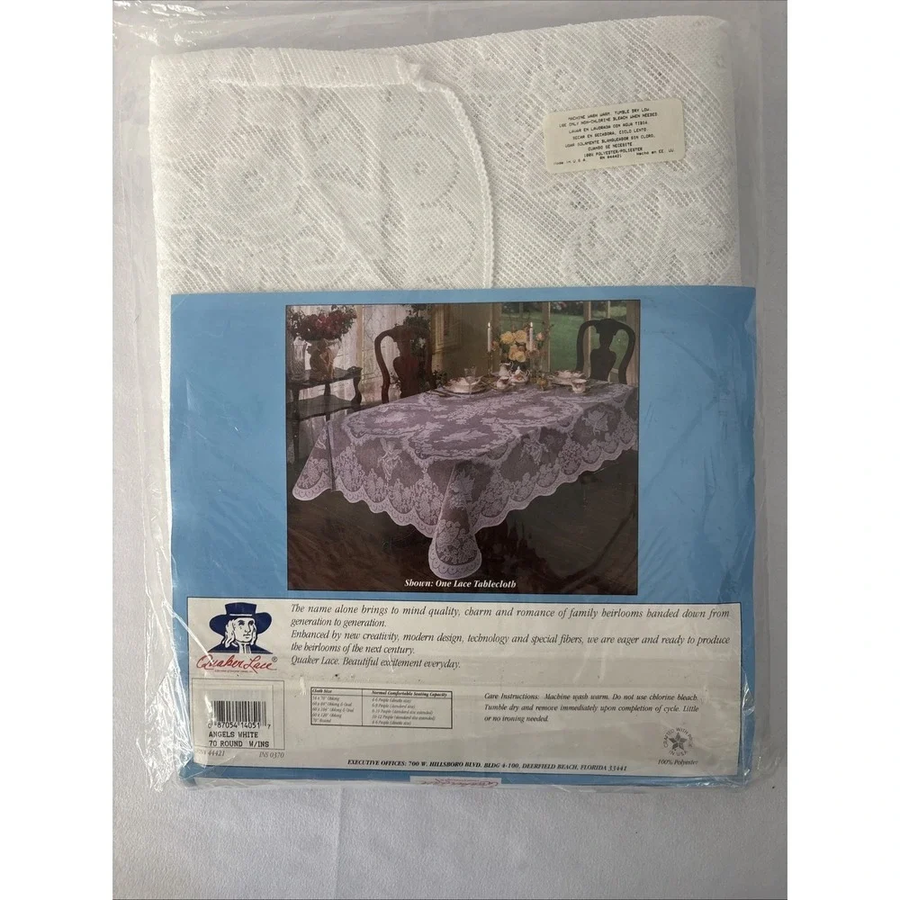 NEW-VTG USA Quaker Lace‎ Tablecloth White Angels  70